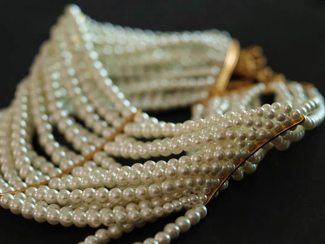 Handmade Elegant Pearly Multi-Strand/Layered Choker Necklace - Pearl Drop - Bridal Pearl Choker Necklace - Victoria/Cleopatra Style