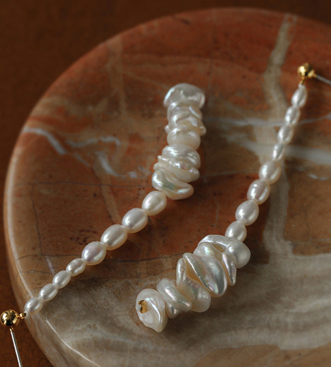 Scattered silver natural pearl earring