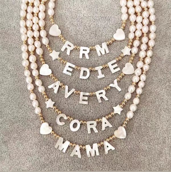 Personalized 18K gold plated copper with Natural Pearl Characters