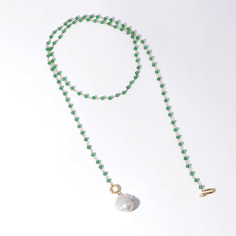 Green Agate with Natural Baroque Pearl