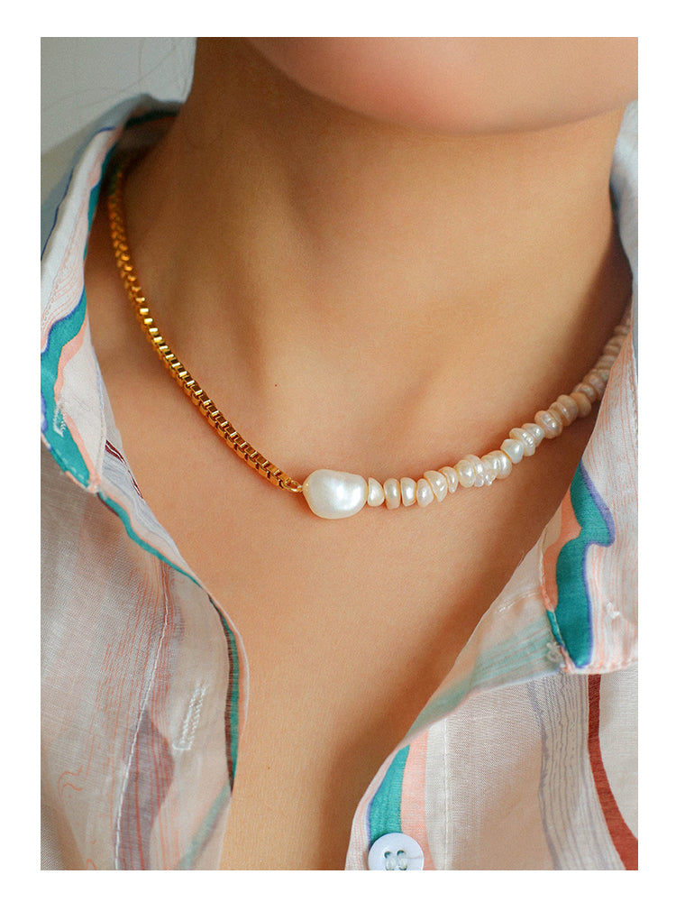 Natural Pearl Inlaid Chain Necklace, Niche Design, Light Luxury Sweater Chain Necklace