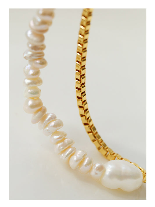 Natural Pearl Inlaid Chain Necklace, Niche Design, Light Luxury Sweater Chain Necklace