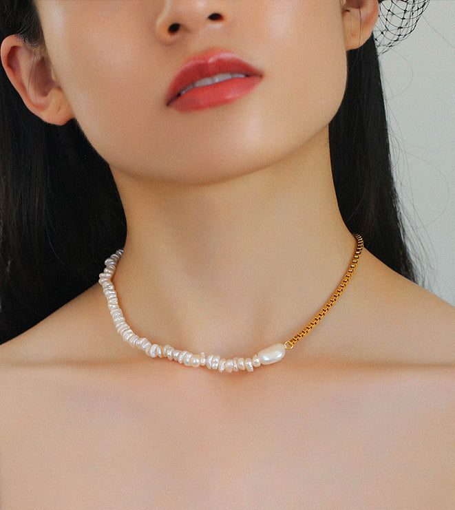 Natural Pearl Inlaid Chain Necklace, Niche Design, Light Luxury Sweater Chain Necklace