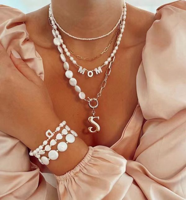 Personalized 18K gold plated copper with Natural Pearl Characters