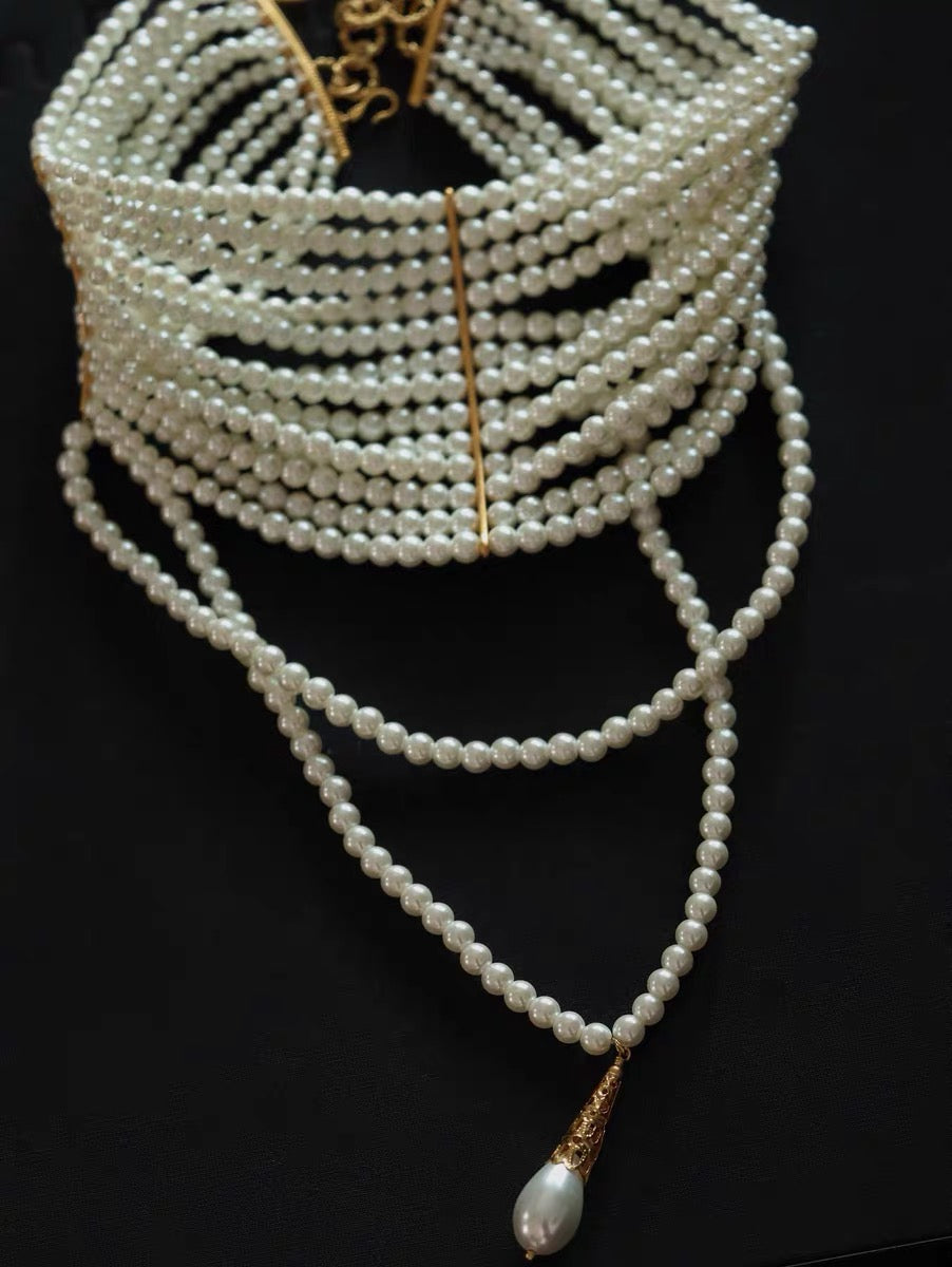 Handmade Elegant Pearly Multi-Strand/Layered Choker Necklace - Pearl D –  Muramuri