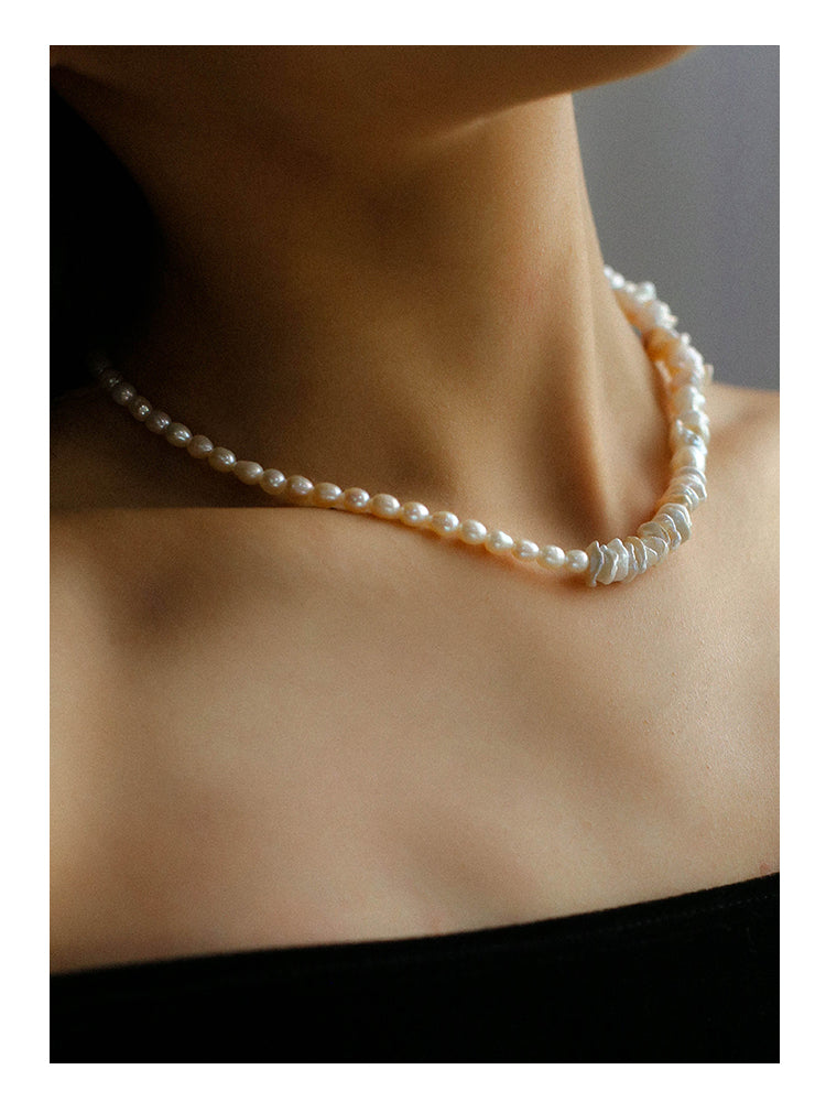 Natural Pearl 'Scattered Silver' Necklace for Women, French Vintage Baroque Pearl Collarbone Chain Necklace.