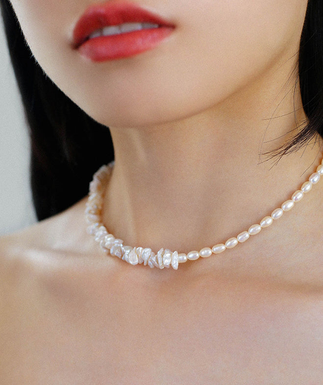 Natural Pearl 'Scattered Silver' Necklace for Women, French Vintage Baroque Pearl Collarbone Chain Necklace.