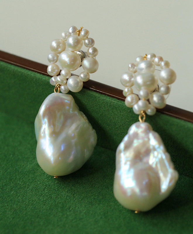 Handwoven Baroque Wrapped Short Pearl Earrings