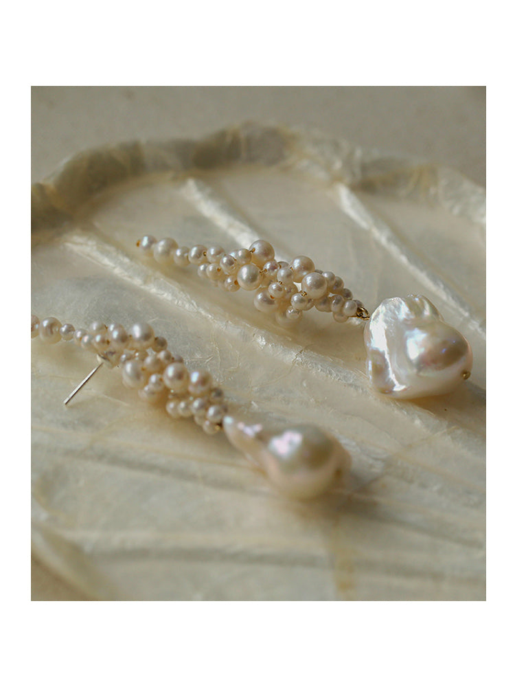 Handwoven Baroque Wrapped Short Pearl Earrings